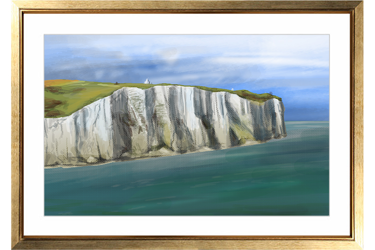 Famous cliffs include the White Cliffs of Dover.